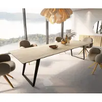 DELIFE Esstisch Edge 300x100 Keramik Laminam Sabbia Eichefarbig Metall Schräg Schwarz