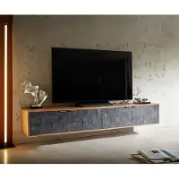 DELIFE Lowboard Teele 200 cm Akazie Natur Schiefer 4 Türen schwebend
