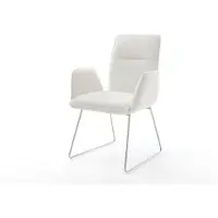 DELIFE Esszimmerstuhl Vinja-Flex Bouclé Soft Beige Kufengestell Edelstahl