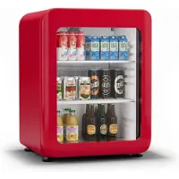 Klarstein Audrey Evo Getränkekühlschrank | Retro-Design | Glastür | 65 L | EEK C Rot