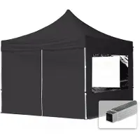 TOOLPORT 3x3m Aluminium Faltpavillon, inkl. 4 Seitenteile, schwarz
