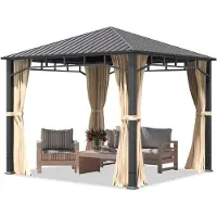 TOOLPORT Gartenpavillon 3x3 m Stahldach Hardtop 4 Seitenteile in Champagner, Pfosten 9x9 cm