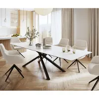 DELIFE Esstisch Edge 300x100cm Keramik Laminam Statuarietto Weiß Mittelfuß Kreuz Schwarz