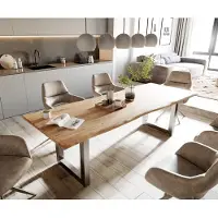 DELIFE Esstisch Edge 260x100 Akazie Natur Edelstahl Breit Live-Edge