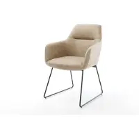 DELIFE Esszimmerstuhl Pejo-Flex Mikrofaser Beige Vintage Kufengestell Schwarz Taschenfederkern