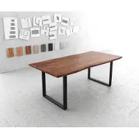 DELIFE Esstisch Edge 200x100 Akazie Braun Metall Schmal schwarz Live-Edge