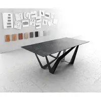 DELIFE Esstisch Edge 200x100cmKeramik LaminamNero Greco Anthrazit Mittelfuß Flachstahl Schwarz