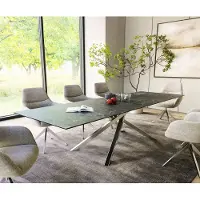 DELIFE Esstisch Edge 300x100cm Keramik LaminamNero Greco Anthrazit Kreuzgestell Rechteck Edelstahl