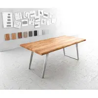 DELIFE Esstisch Edge 200x100cm XL Akazie Natur Edelstahl Silber schräg Live-Edge