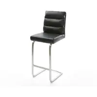 DELIFE Barstuhl Pela-Flex Echt-Leder Schwarz Freischwinger flach Edelstahl