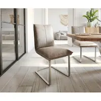 DELIFE Freischwinger Lelio-Flex Mikrofaser Taupe Vintage Freischwinger flach Edelstahl Taschenfederkern