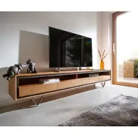 DELIFE Lowboard Stonegrace 240 cm Akazie Natur 2 Fächer 4 Schubladen Steinfurnier V-Fuß