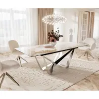 DELIFE Esstisch Edge 180-220x100 Keramik Minas Melange Weiß-Beige Spider Flachstahl Edelstahl ausziehbar