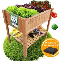 Coemo Hochbeet großes Kräuterbeet Holz mit Pflanzvlies 120 x 60 x 90 cm