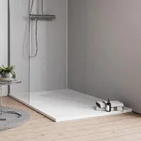 NEXTREND - GmbH Flache Duschwanne Mineralguss VIREO - Steinoptik - Weiß matt - Größe wählbar, Größe:90x140cm