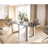 DELIFE Esstisch Edge Bootsform 200x100 Keramik Laminam Noir Desir Braun Edelstahl Breit