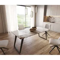 DELIFE Esstisch Edge 200x100 Keramik Minas Melange Weiß-Beige Metall Schräg Schwarz