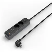 Hama Steckdosenleiste 2-fach + USB-C/A, 1,4m, mit Schalter, , Schwarz