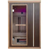 Dewello Infrarotkabine Infrarotsauna MELVILLE 130x105 für 1-2 Personen aus Hemlockholz und Walnussholz, Vollspektrumstrahler, Bodenstrahler, LED-Farblicht