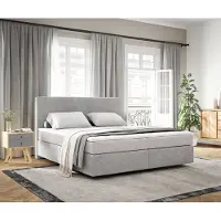 DELIFE Boxspringbett Dream-Well 180x200 cm Cord Silbergrau mit Taschenfederkernmatratze und Topper Visco