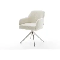 DELIFE Drehstuhl Greg-Flex Teddystoff Beige Kreuzgestell breit Edelstahl 360° drehbar Wippfunktion Taschenfederkern