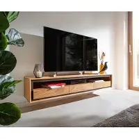 DELIFE Lowboard Stonegrace 175 cm Akazie Natur 1 Fach 3 Schubladen Steinfurnier schwebend