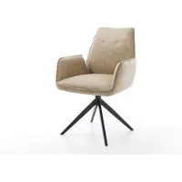 DELIFE Esszimmerstuhl Zoa-Flex Mikrofaser Beige Vintage Kreuzgestell breit Schwarz Taschenfederkern