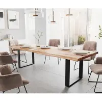 DELIFE Esstisch Edge 280x100 XL Akazie Natur Metall Schmal schwarz Live-Edge