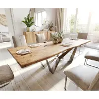 DELIFE Esstisch Edge 260x100 Akazie Natur Spider Flachstahl Edelstahl Live-Edge