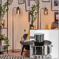 Hofstein Brunate Stehlampe aus Metall/Glas in Schwarz/Chrom/Rauch/Klar mit Fußschalter