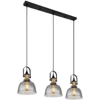 Etc-shop Pendelleuchte, Messing, Rauchglas, 3 flammig, H 120 cm