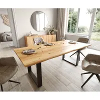 DELIFE Esstisch Edge 200x100x2,5-3 Eiche Natur Metall Schmal schwarz Live-Edge