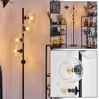 Hofstein Cesaro Stehlampe aus Metall/Riffelglas in Schwarz/Klar, Retro/Vintage-Design