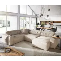 DELIFE Wohnlandschaft Sirpio 300x210 cm Cord Beige Recamiere variabel
