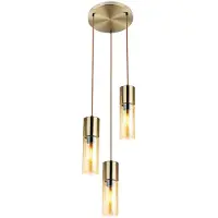 Globo Hängeleuchte, 3 flammig, Messing, Glas, amberfarben, H150cm