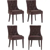 CLP 4er Set Esszimmerstuhl Aberdeen Samt Antikes Design mit Gestell aus Kautschukho braun Gestell Farbe antik