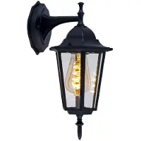 Etc-shop Wandleuchte, Laterne, Alu schwarz, Glas klar, H 36 cm