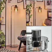 Hofstein Brunate Stehlampe aus Metall/Glas in Schwarz/Chrom/Rauch/Klar mit Fußschalter