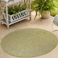 HomebyHome In- & Outdoor Teppich - Wetterfestes Flachgewebe in Sisal-Optik mit Bordüre, Küchenteppich, Terrasse, Wohnzimmer Grösse: 160 cm Rund