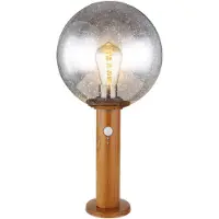 Globo LED Sockellampe, Glaskugel, Holzoptik, Bewegungsmelder, H 38 cm