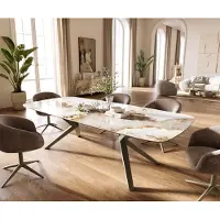 DELIFE Esstisch Edge Boot 260x120 cm Keramik Minas Melange Weiß-Beige Zenthara kantig Metall Effektfinish Titan