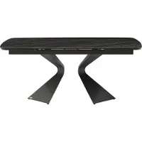 Vente-unique Esstisch ausziehbar - 6 bis 10 Personen - Sicherheitsglas, Keramik & Metall - Marmor-Optik Schwarz - KAJARI von Maison Céphy