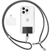 Nalia Universal Lanyard mit 2 Pads & Karabinerhaken - 160cm Handykette zum Umhängen - Grau Schwarz