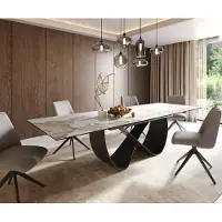 DELIFE Esstisch Edge 200-300x100 cm Keramik Minas Melange Weiß-Beige Infinity Metall Schwarz ausziehbar