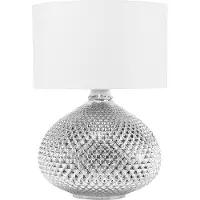 Beliani Tischlampe Silber Glas 55 cm Stoffschirm Weiß Vasenform langes Kabel mit Schalter Glamouröser Stil