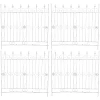 DELUKE Gartenzaun LINUS 4er Set Antik - 124x1x116cm, Metall, Antik-Weiß | Steckzaun Element Rankzaun Eisen