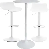 CLP Bartisch-Set Fernie I Runder Stehtisch Und 2x Barhocker Mit Kunststoff-Sitz weiß