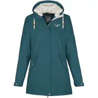 Dry Fashion Damen Regenmantel Malmö - Frauen Regenjacke Jacke mit Kapuze Lang Winddicht Wasserdicht Gefüttert mit Teddyfleece in Petrol Größe 38