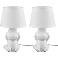 Etc-shop 2x Tischleuchte, Stoffschirm, Affe, weiß matt, H 27cm