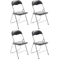 CLP 4er Set Klappstuhl Felix Klappbarer mit Kunstleder PVC Sitz Gepolstert schwarz/silber
